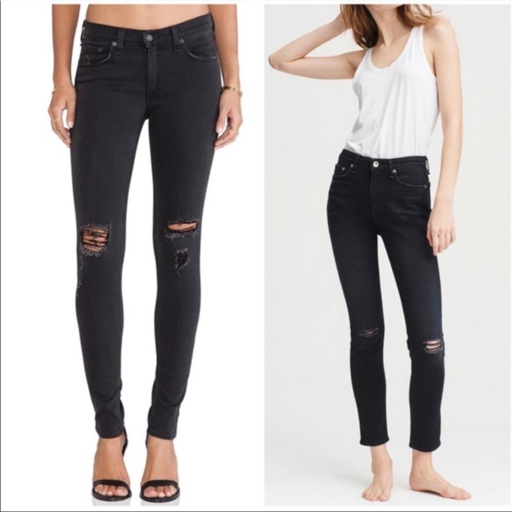 RAG & BONE High-Rise Black Distressed Nina Skinny Jeans Color Rock Wholes Sz 26